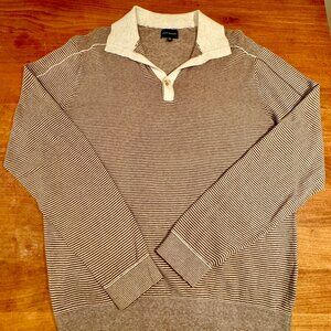 Club Monaco Brown & White Stripped Lightweight Collared Sweater
